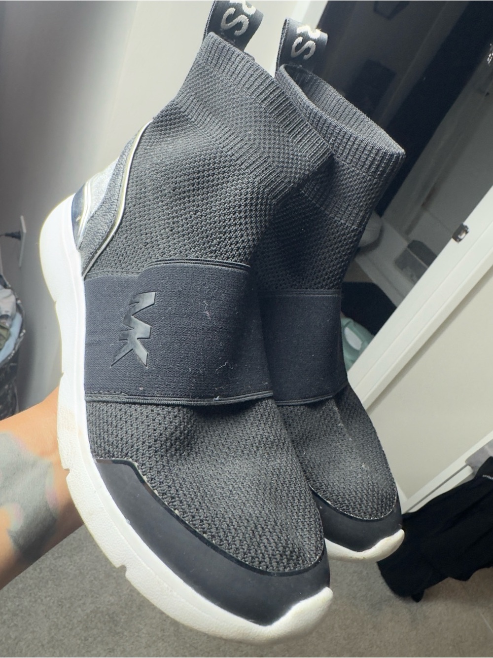 Michael Kors Black and White Knit Sock Sneakers